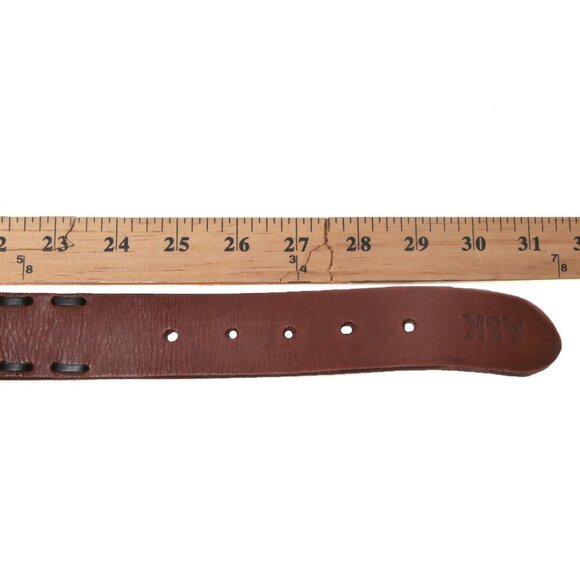 Vintage ASK Leather Belt Single Prong Contrast Trimmed Brown Black Silver Buckle - Picture 6 of 12